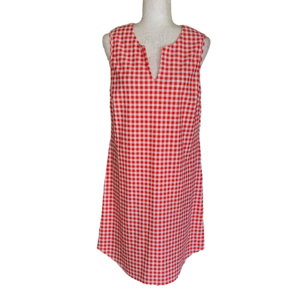 Jude Connally Orange White Gingham Checker Print Sleeveless Tunic Mini Dress - L